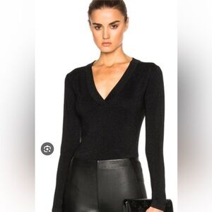 Veronica Beard Black Lurex V-Neck Body Suit